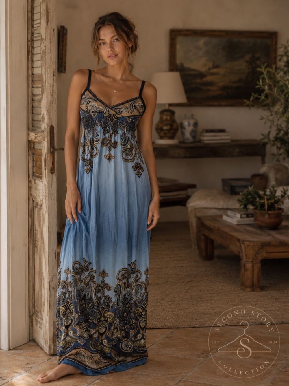 Women’s Maxi Dress By Bailey Blue Small Paisley Beach Coastal Vacation Vibes
